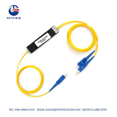Yellow FTTH Fiber Optic Splitter Pigtail Type SC UPC 1x2 Plc Splitter
